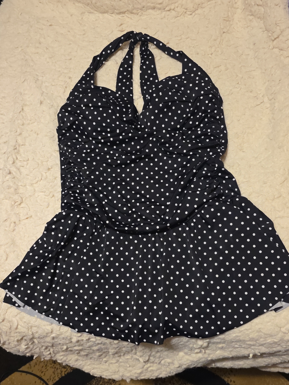 Catalina Black and White Polka Dot Halter Skirted One-Piece